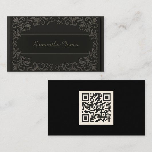 Carte de visite de code QR élégant noir (Devant / Derrière)