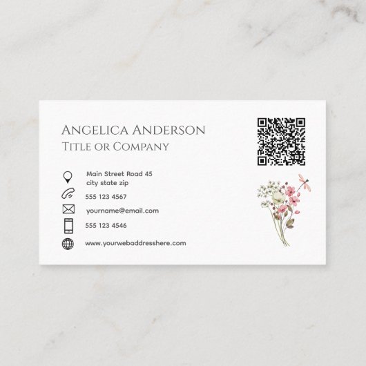 Carte de visite de code QR fleur sauvage (Dos)