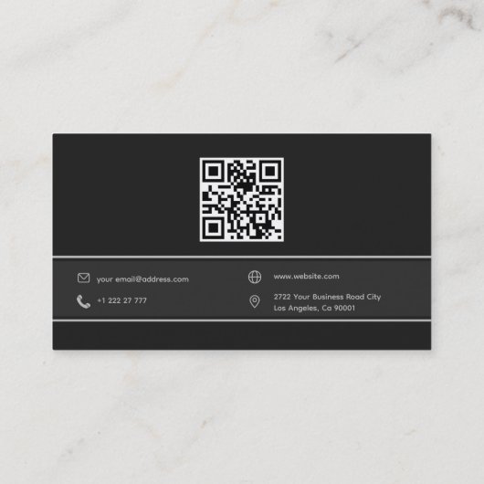 Carte de visite de code QR gris foncé simple (Dos)