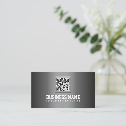 Carte de visite de code QR gris professionnel (Debout devant)