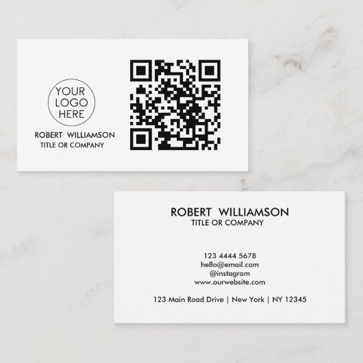 Carte de visite de code QR moderne avec logo perso (Devant / Derrière)