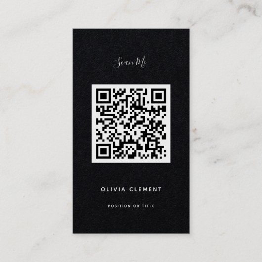 Carte de visite de code QR moderne noir de luxe (Devant)