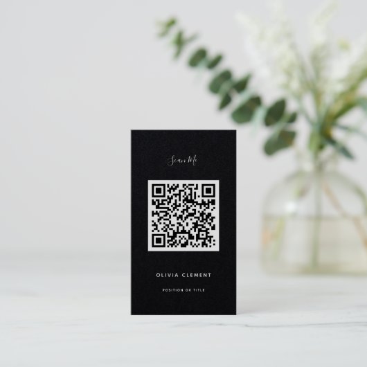 Carte de visite de code QR moderne noir de luxe (Debout devant)