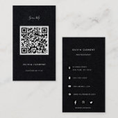 Carte de visite de code QR moderne noir de luxe (Devant / Derrière)