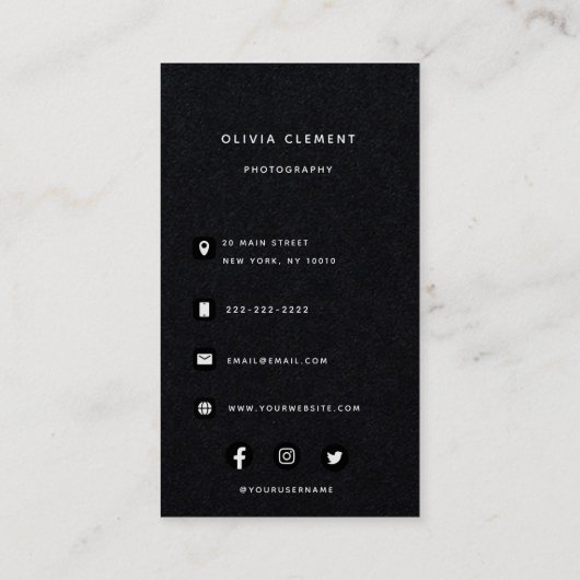 Carte de visite de code QR moderne noir de luxe (Dos)