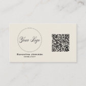Carte de visite de code QR moderne noir et crème (Devant)