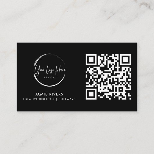 Carte de visite de code QR noir et blanc moderne (Devant)