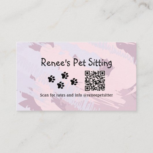 Carte de visite de code QR Pet Sitter Pink Paint (Dos)