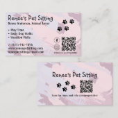 Carte de visite de code QR Pet Sitter Pink Paint (Devant / Derrière)