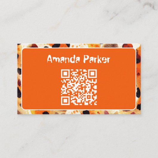 Carte de visite de code QR poster de animal orange (Devant)