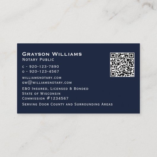 Carte de visite de code QR Quill Notarial Mobile (Dos)