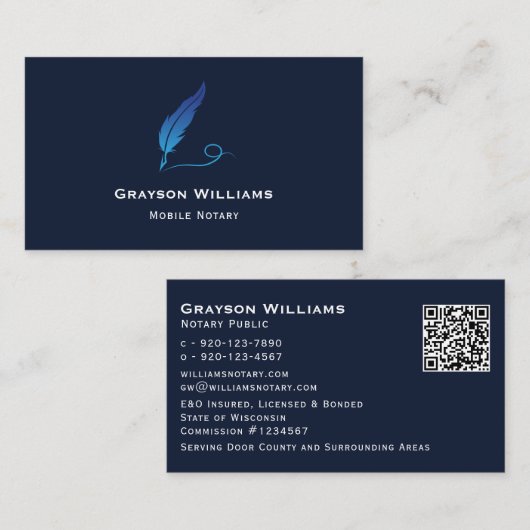 Carte de visite de code QR Quill Notarial Mobile (Devant / Derrière)
