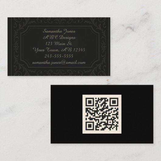 Carte de visite de code QR raffiné à pointe noire (Devant / Derrière)