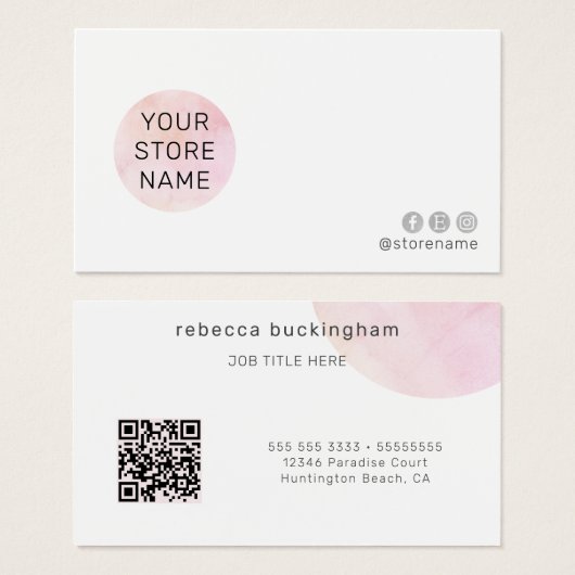 Carte de visite de code QR simple rose (Devant & derrière)