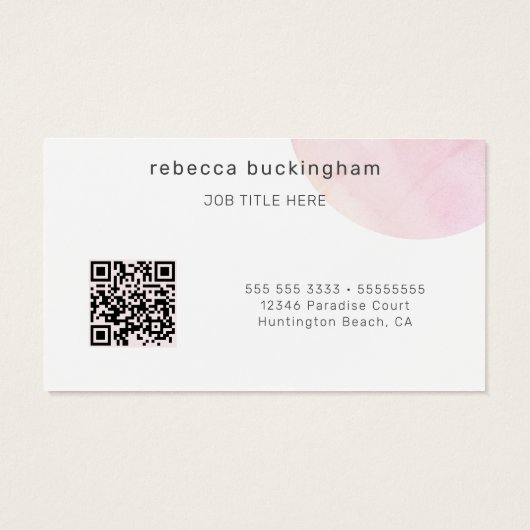 Carte de visite de code QR simple rose (Dos)