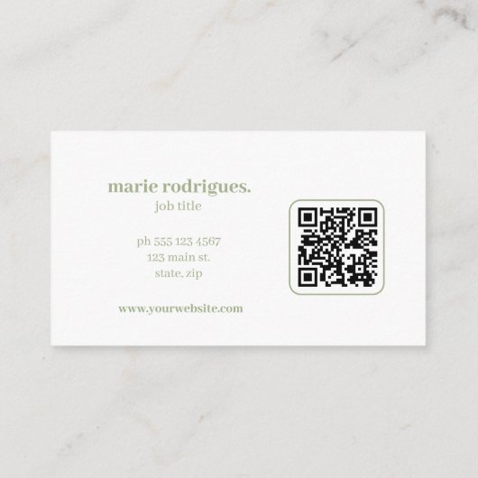 Carte de visite de code QR vert moderne (Dos)