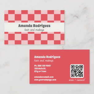 Carte de visite de coiffeur à code QR à carreaux r