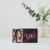 Carte de visite de coiffeur Black Pink avec code Q (Debout devant)