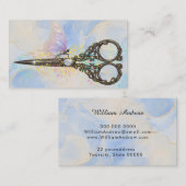 Carte de visite de coiffeur Ciseaux Papillon Bleu (Devant / Derrière)