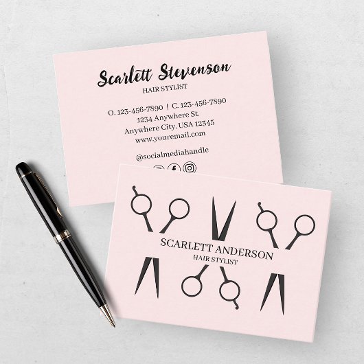 Carte de visite de coiffeur moderne rose blush
