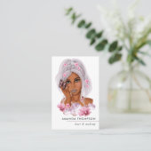 Carte de visite de coiffeur rose chic (Debout devant)