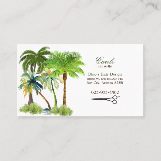 Carte de visite de coiffure Palm Trees & Ciseaux (Devant)