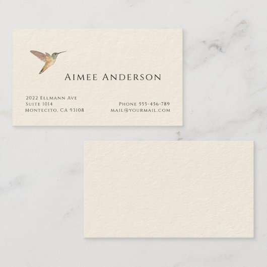 Carte de visite de colibri (Devant / Derrière)