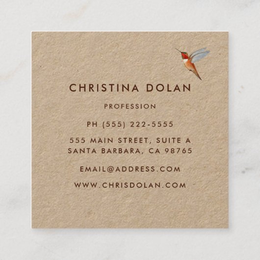 Carte de visite de colibri Kraft (Dos)