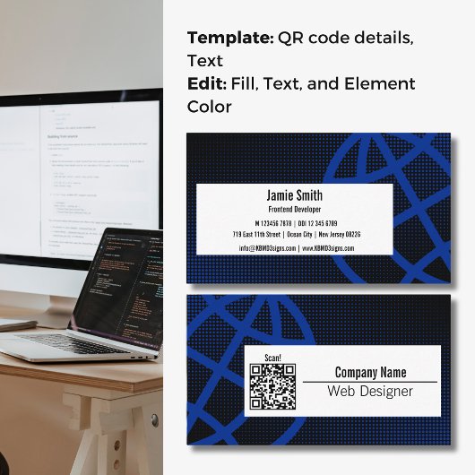 Carte de visite de concepteur Web bleu professionn
