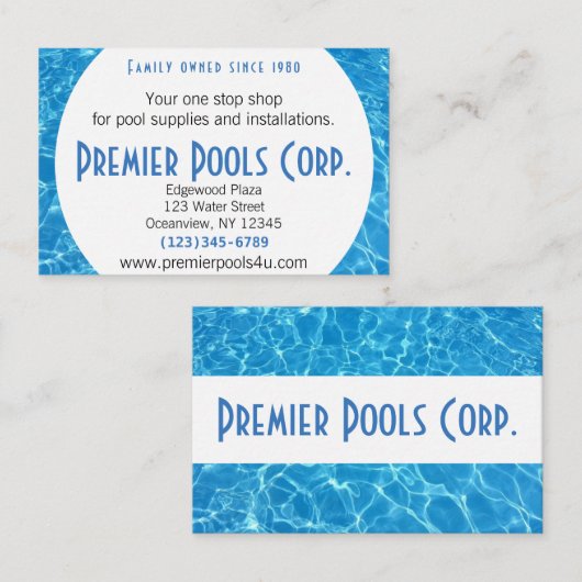 Carte de visite de conception de la piscine à eau  (Devant / Derrière)