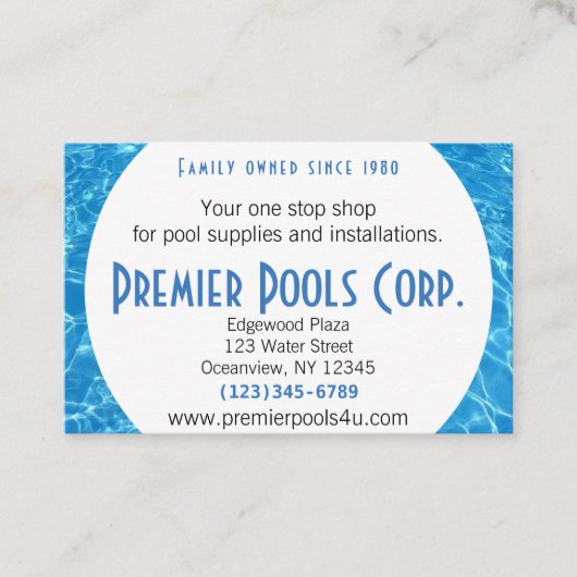Carte de visite de conception de la piscine à eau  (Devant)