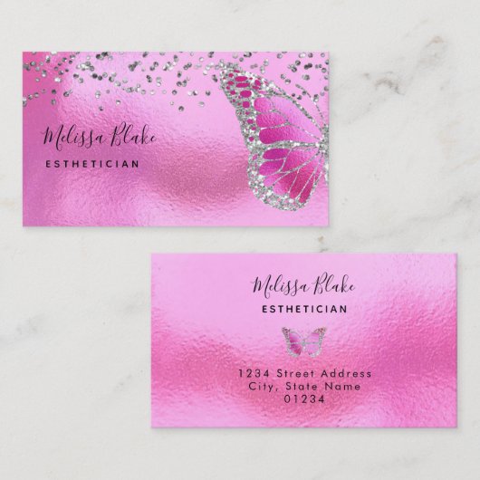 carte de visite de conception papillon rose néon (Devant / Derrière)