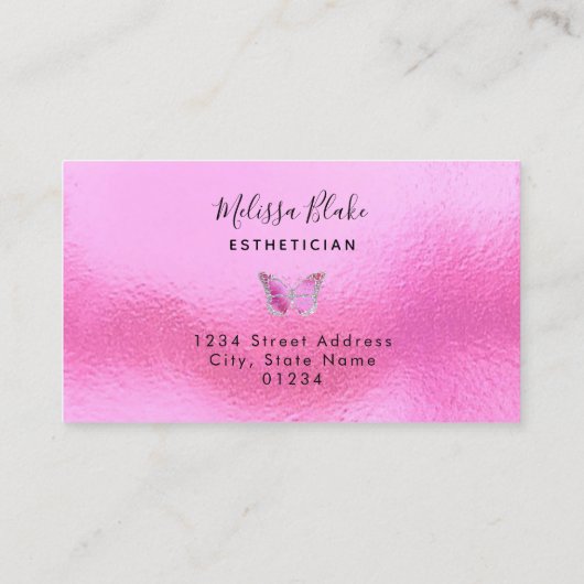 carte de visite de conception papillon rose néon (Dos)
