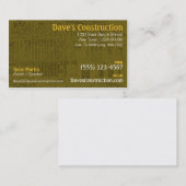 Carte de visite de construction (Devant / Derrière)