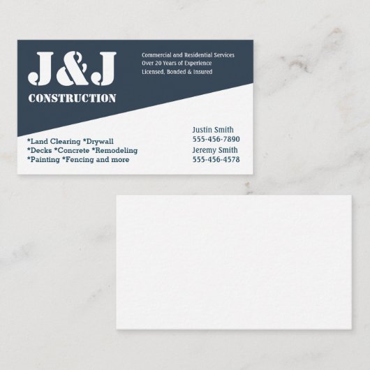 Carte de visite de construction bleu et blanc (Devant / Derrière)