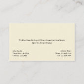 Carte de visite de construction de l'entrepreneur (Dos)