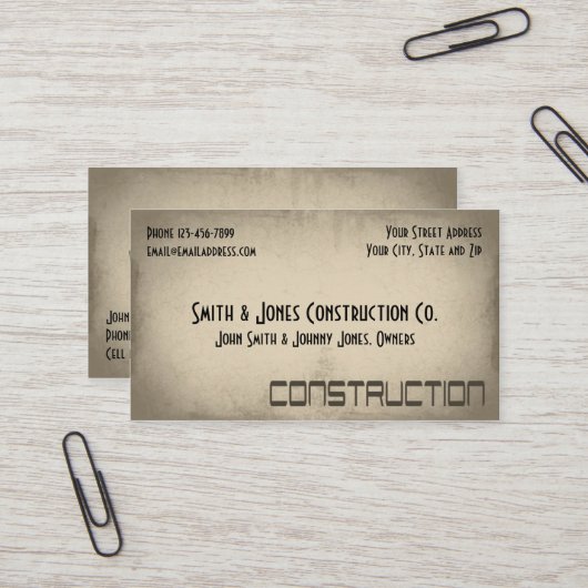 Carte de visite de construction de l'entrepreneur (Devant/Arrière en situation)