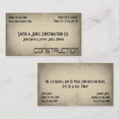 Carte de visite de construction de l'entrepreneur (Devant / Derrière)