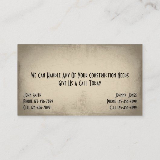 Carte de visite de construction de l'entrepreneur (Dos)