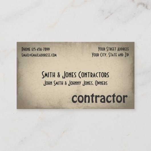 Carte de visite de construction de l'entrepreneur (Devant)