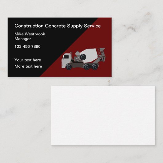Carte de visite de construction de mélange de cime (Devant / Derrière)