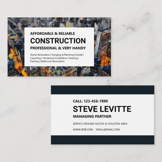 Carte de visite de construction - Downtown Skyline (Devant / Derrière)