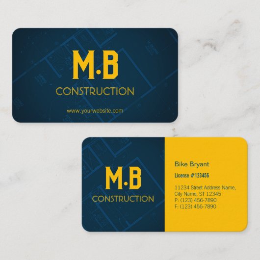 Carte de visite de construction/entrepreneur (Devant / Derrière)