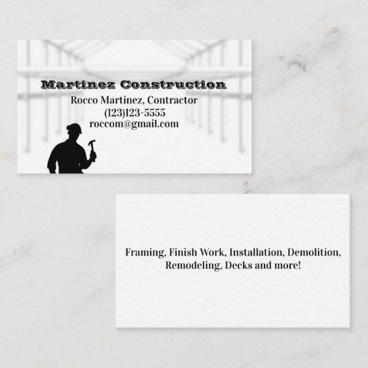 Carte de visite de construction minimal (Devant / Derrière)