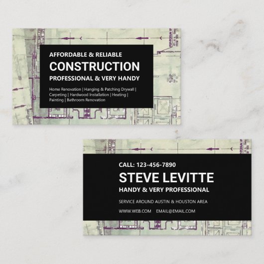 Carte de visite de construction - Plan directeur e (Devant / Derrière)