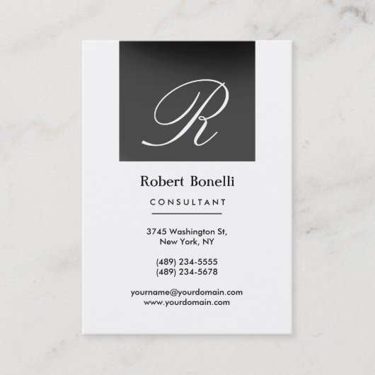 Carte de visite de consultant en monogramme gris b (Devant)