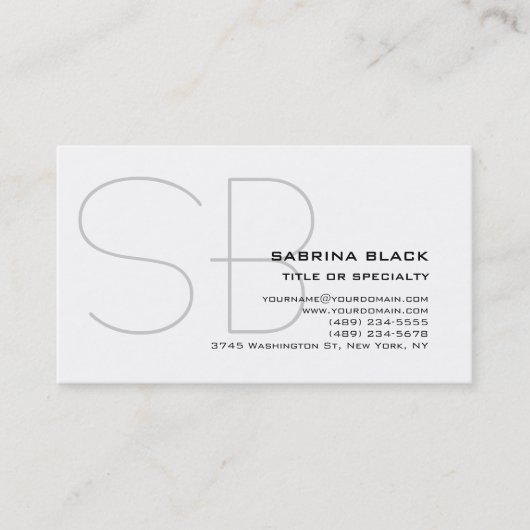 Carte de visite de consultant Monogram Grey White (Devant)