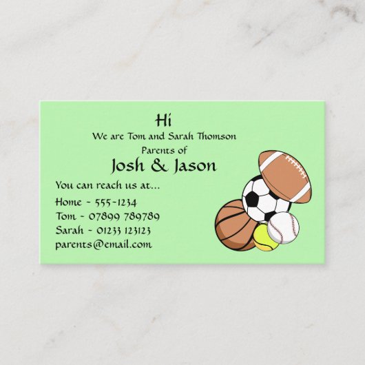 Carte de visite de contact parent (Devant)