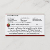 Carte de visite de contrôle de partie (Dos)