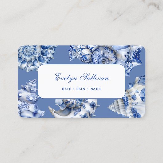 Carte de visite de coquillages bleu océan (Devant)
